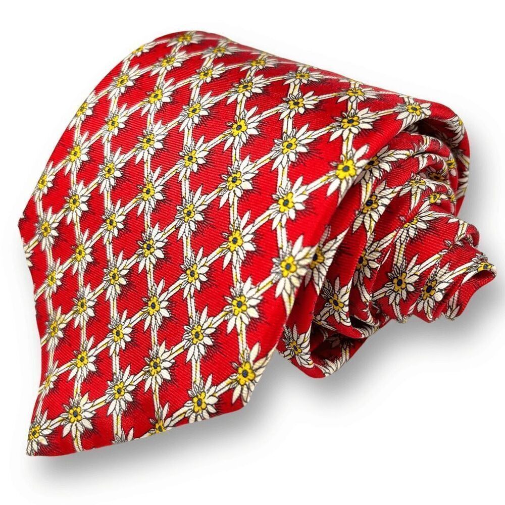 THE CUSTOM SHOP Men’s Check Pattern Floral Motif Tie, 100% Silk, Made in USA